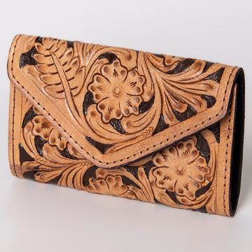 Hand Tooled Saddle Leather and Upcycled Canvas Wallet - LBG105
