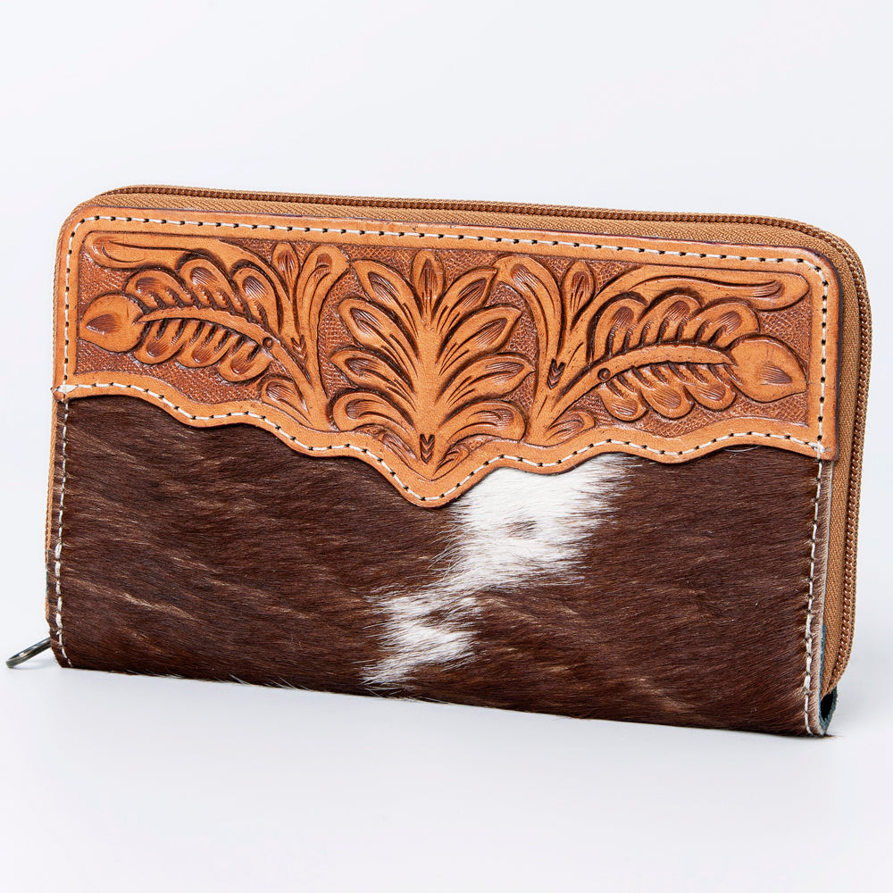 Hand Tooled Saddle Leather and Upcycled Canvas Wallet - LBG106
