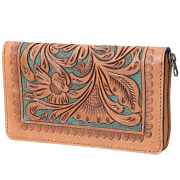 Harness Skirting Leather With Hand Carving Wallet - LBG127