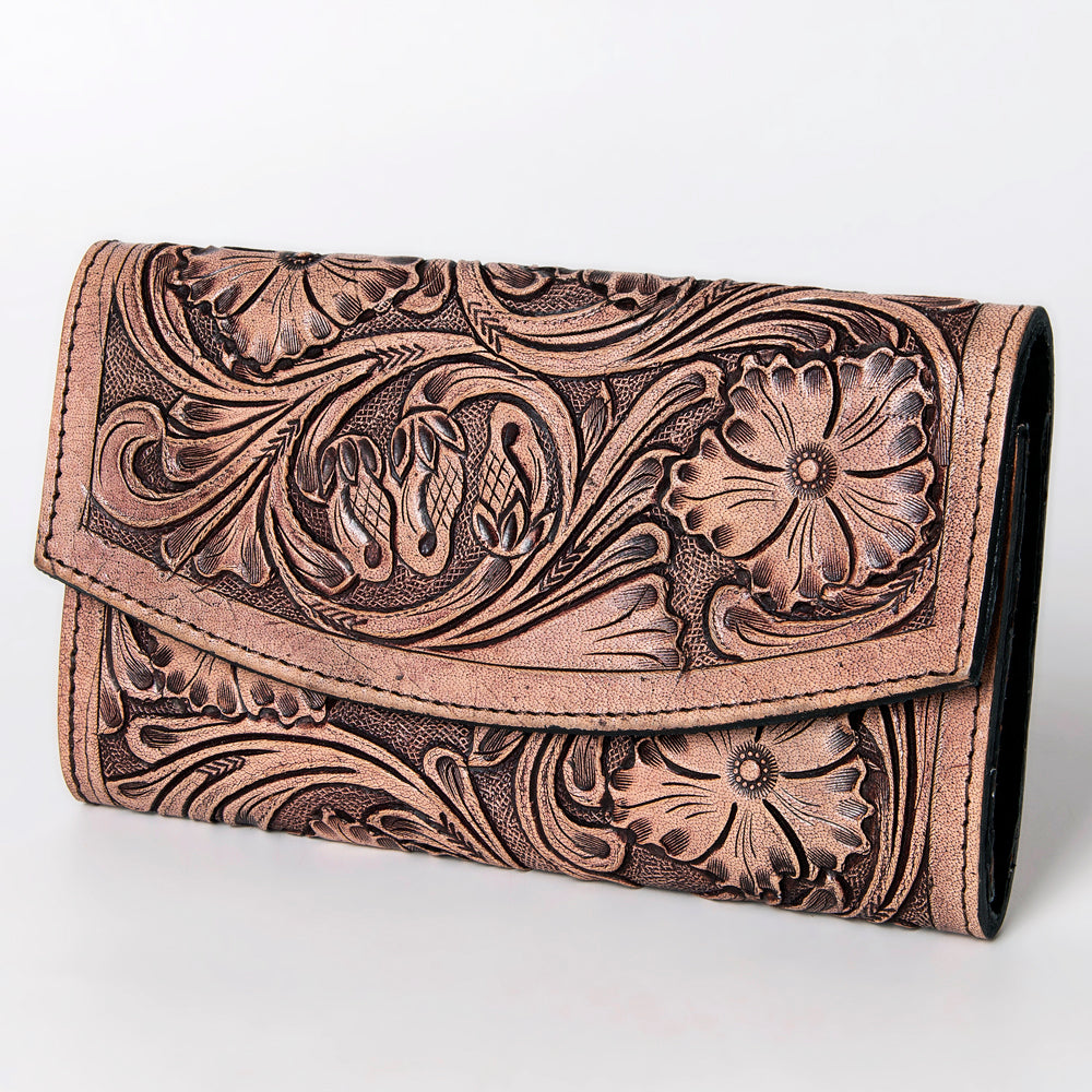 Hand Tooled Saddle Leather and Upcycled Canvas Wallet - LBG140