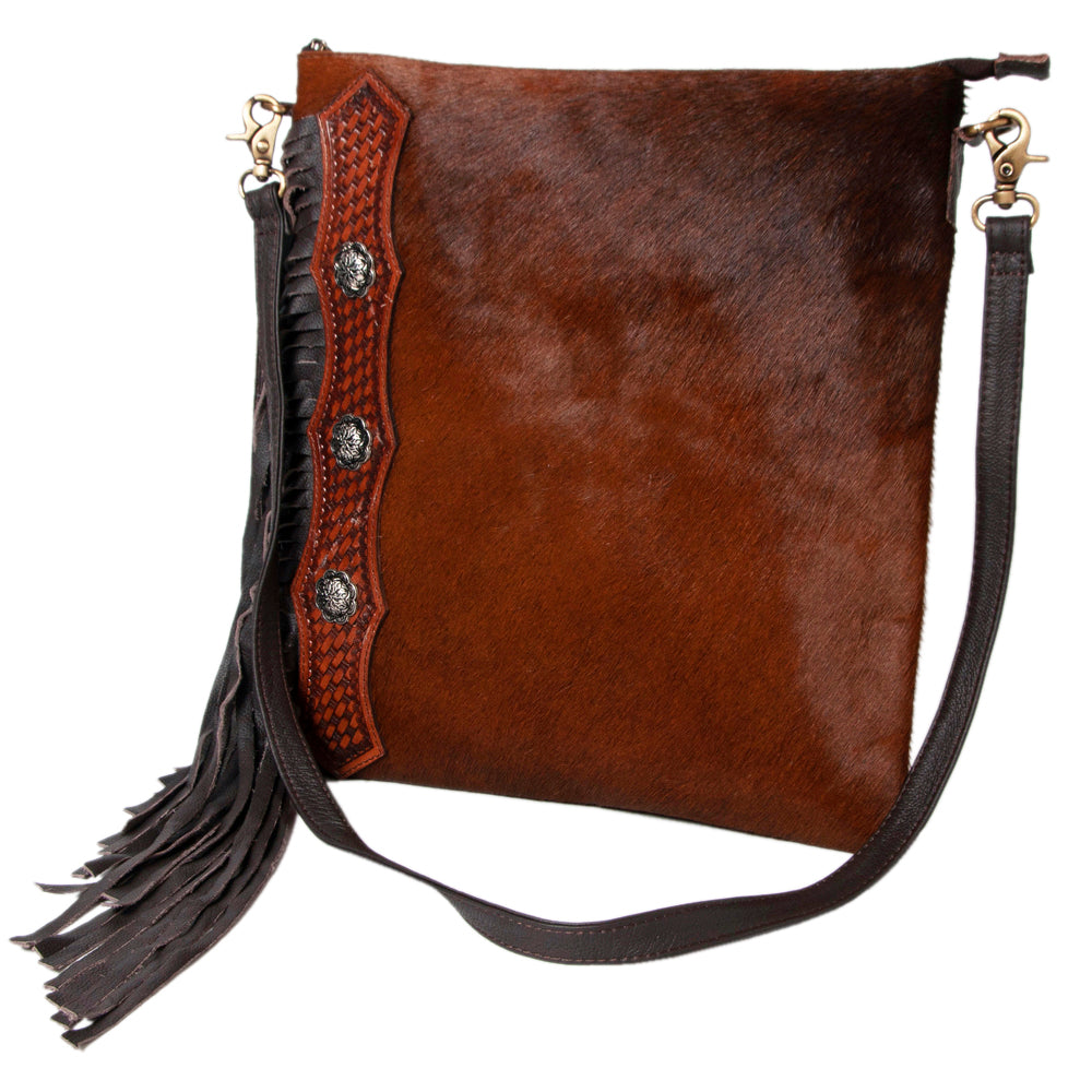 Hand Tooled Saddle Leather With Cowhide Leather Crossbody Bag - LBK101