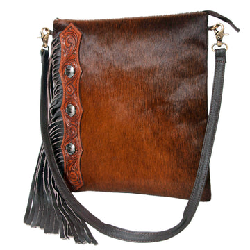Hand Tooled Saddle Leather With Cowhide Leather Crossbody Bag - LBK102