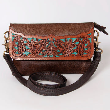 Hand Tooled Saddle Leather With Cowhide Leather Clutch Bag - LBK111