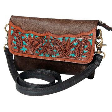 Hand Tooled Saddle Leather With Cowhide Leather Clutch Bag - LBK111