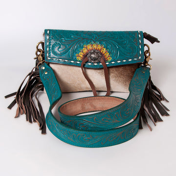 Hand Tooled Saddle Leather With Cowhide Leather Clutch Bag - LBK115