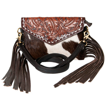Hand Tooled Saddle Leather With Cowhide Leather Crossbody Bag - LBK120