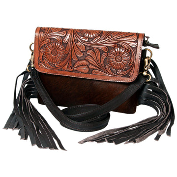 Hand Tooled Saddle Leather With Cowhide Leather Crossbody Bag - LBK121