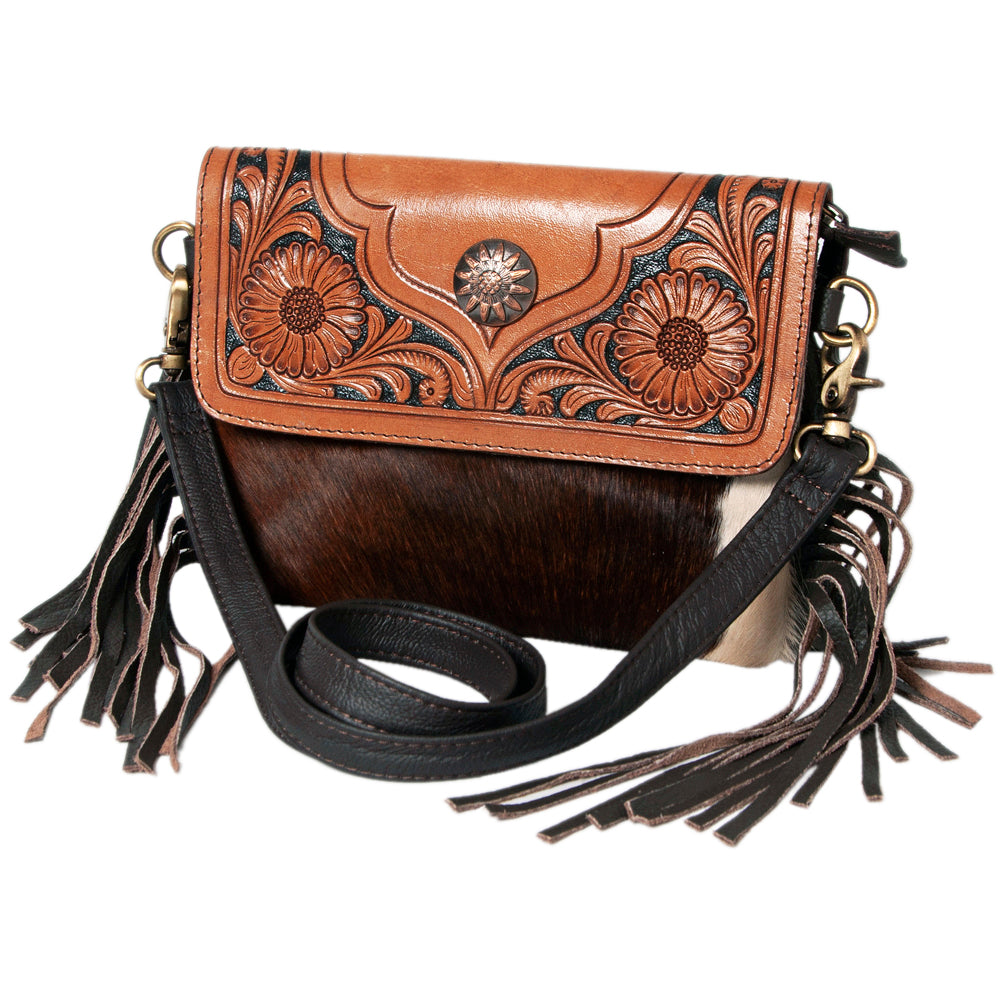 Hand Tooled Saddle Leather With Cowhide Leather Crossbody Bag - LBK123