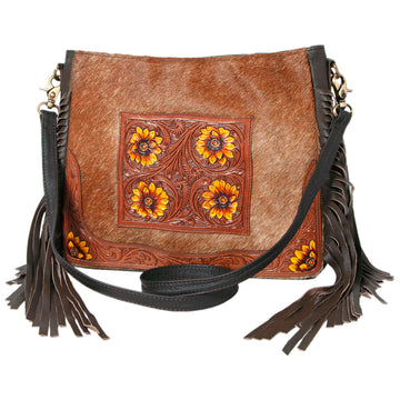 Hand Tooled Saddle Leather With Cowhide Leather Crossbody Bag - LBK126