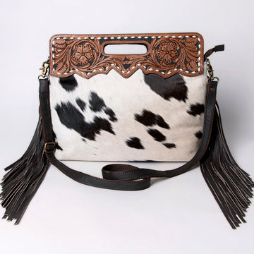 Hand Tooled Saddle Leather and Upcycled Canvas Clutch Bag - LBA105