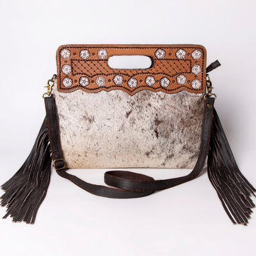 Hand Tooled Saddle Leather and Upcycled Canvas Clutch Bag - LBA106