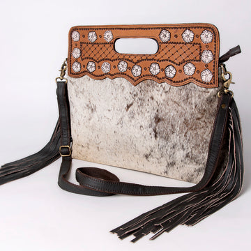 Hand Tooled Saddle Leather and Upcycled Canvas Clutch Bag - LBA106