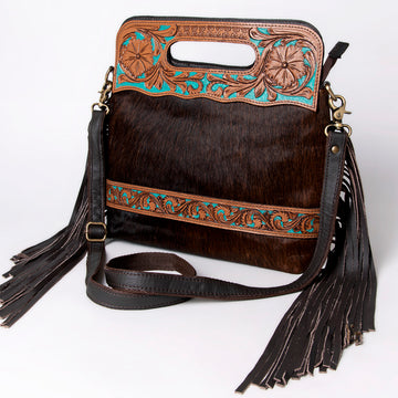 Hand Tooled Saddle Leather and Upcycled Canvas Clutch Bag - LBA118