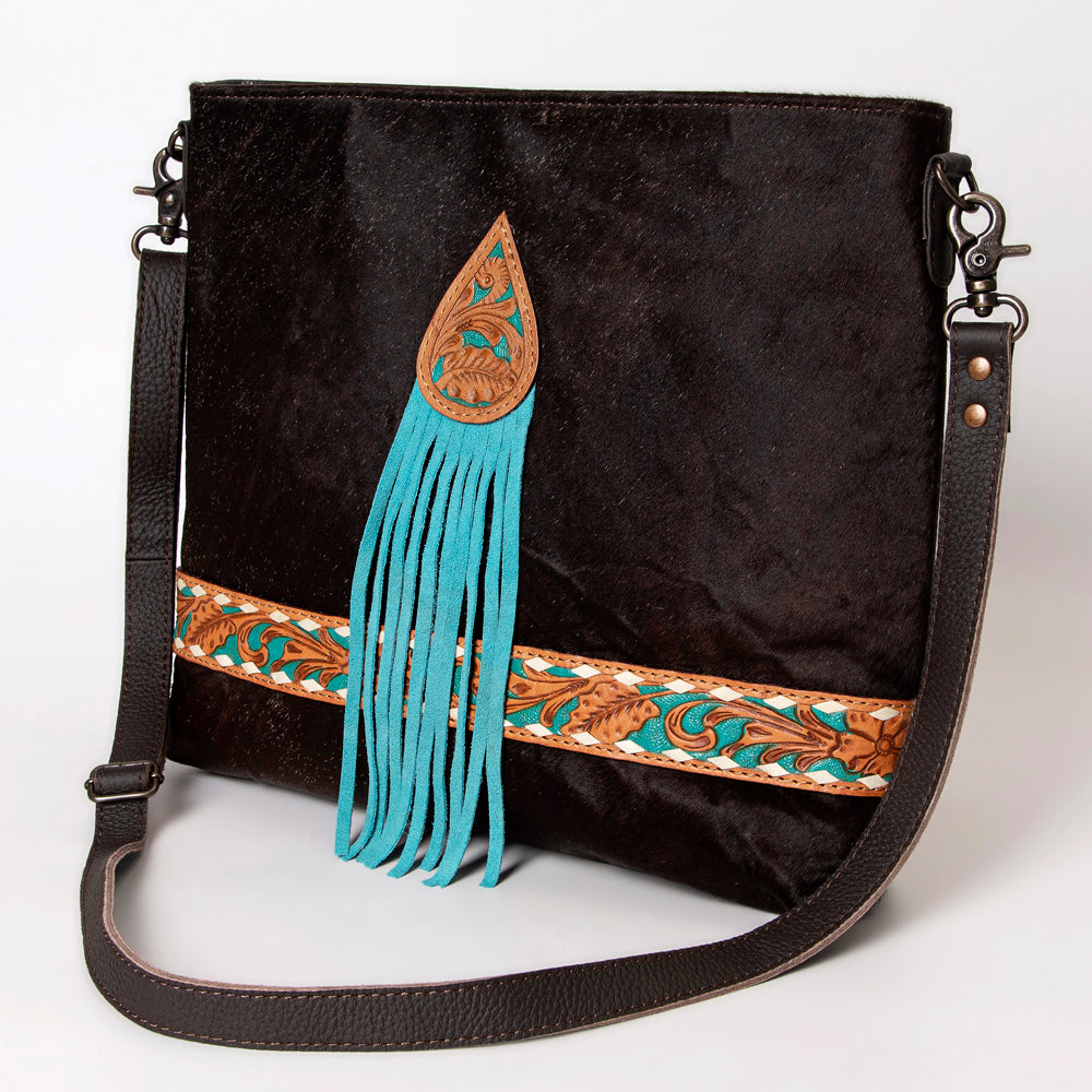 Hand Tooled Saddle Leather With Cowhide Leather Crossbody Bag - LBG174
