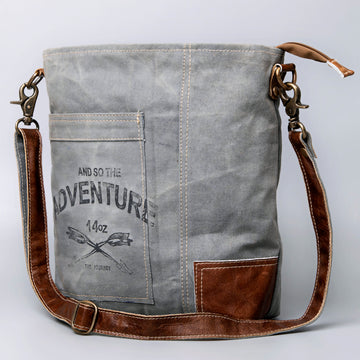 Leather and Upcycled Canvas Crossbody Bag - LB461