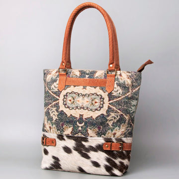 Real Cowhide Leather and Upcycled Canvas Tote Bag - LB462