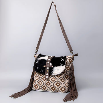 Real Cowhide Leather and Upcycled Canvas Crossbody Bag - LB468