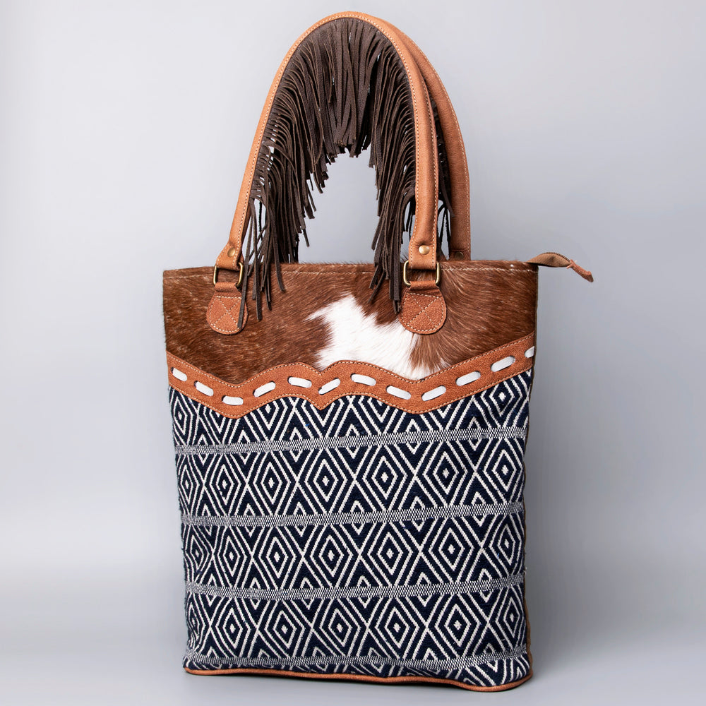 Real Cowhide Leather and Upcycled Canvas Tote Bag - LB469