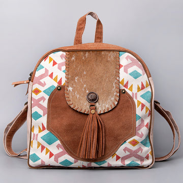 Real Cowhide Leather and Upcycled Canvas Backpack - LB479