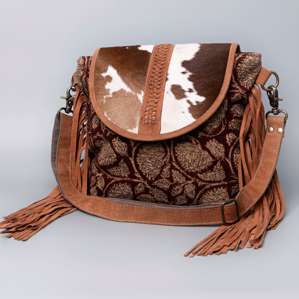 Real Cowhide Leather and Upcycled Canvas Crossbody Bag - LB483