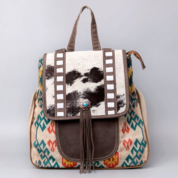 Real Cowhide Leather and Upcycled Canvas Backpack - LB488