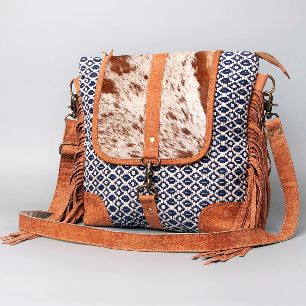 Real Cowhide Leather and Upcycled Canvas Crossbody Bag - LB494
