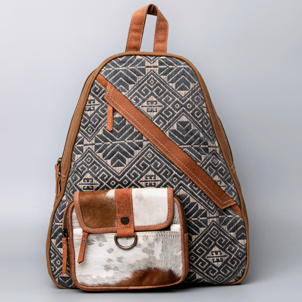 Real Cowhide Leather and Upcycled Canvas Backpack - LB501