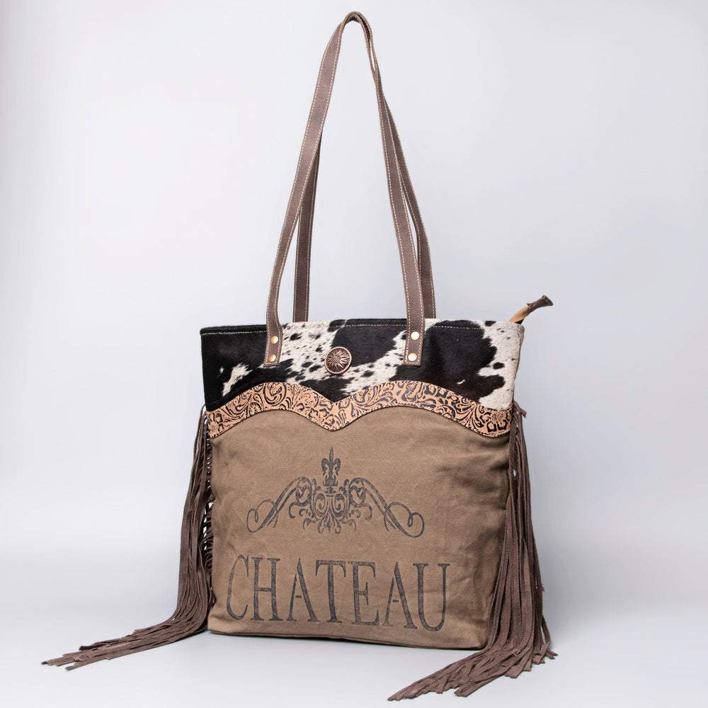 Real Cowhide Leather and Upcycled Canvas Tote Bag - LB512