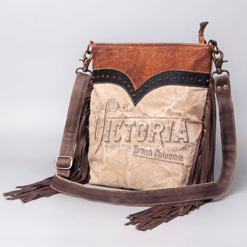 Floral Embossed Leather and Upcycled Canvas Crossbody Bag - LB517