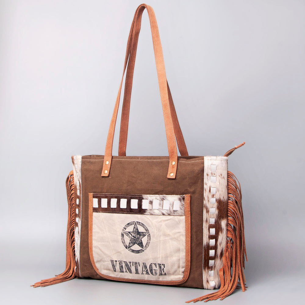 Real Cowhide Leather and Upcycled Canvas Tote Bag - LB519